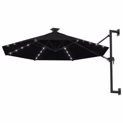 vidaXL Wall-mounted Garden Parasol with LEDs Sunshade Outdoor Umbrella Black