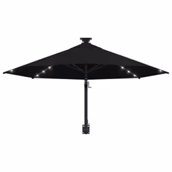vidaXL Wall-mounted Garden Parasol with LEDs Sunshade Outdoor Umbrella Black - Additional view 5