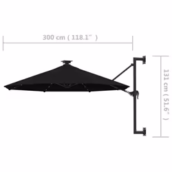 vidaXL Wall-mounted Garden Parasol with LEDs Sunshade Outdoor Umbrella Black - Additional view 8