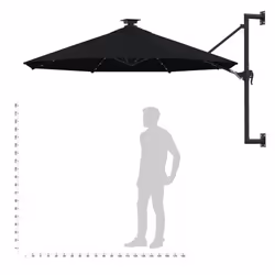 vidaXL Wall-mounted Garden Parasol with LEDs Sunshade Outdoor Umbrella Black - Additional view 9