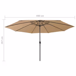 vidaXL Outdoor Parasol with LED Lights and Metal Pole 400 cm Taupe Sunshade - Additional view 6