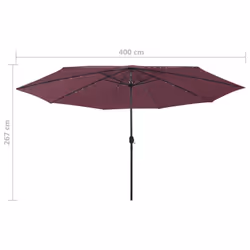 vidaXL Outdoor Parasol with LED Lights and Metal Pole 400 cm Bordeaux Red - Additional view 6