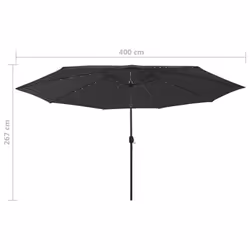 vidaXL Outdoor Parasol with LED Lights and Metal Pole 400 cm Black Sunshade - Additional view 6