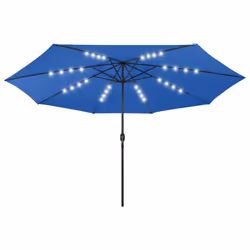 vidaXL Outdoor Parasol with LED Lights and Metal Pole 400 cm Azure Blue Canopy