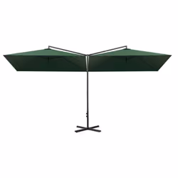 vidaXL Double Garden Parasol with Steel Pole Sunshade Outdoor Umbrella Green - Additional view 5