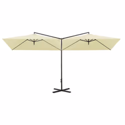 vidaXL Double Garden Parasol with Steel Pole Sunshade Outdoor Umbrella Sand - Additional view 4