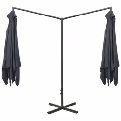 vidaXL Double Garden Parasol with Steel Pole Shade Outdoor Umbrella Anthracite - Additional view 4