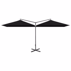 vidaXL Double Garden Parasol with Steel Pole Sunshade Outdoor Umbrella Black