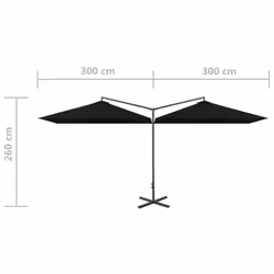 vidaXL Double Garden Parasol with Steel Pole Sunshade Outdoor Umbrella Black - Additional view 7