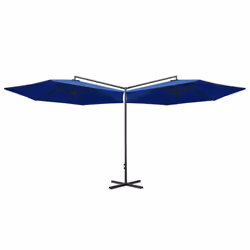vidaXL Double Garden Parasol with Steel Pole Shade Outdoor Umbrella Azure Blue