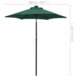 vidaXL Garden Parasol with LED Lights Canopy Outdoor Umbrella Green Aluminium - Additional view 8