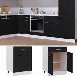 vidaXL Kitchen Cabinet Black Engineered Wood Kitchen Storage Shelf Organiser