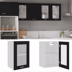 vidaXL Hanging Glass Cabinet Black Engineered Wood Storage Kitchen Furniture