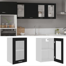 vidaXL Hanging Glass Cabinet Black Engineered Wood Storage Kitchen Furniture