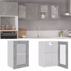 vidaXL Hanging Glass Cabinet Concrete Grey Engineered Wood Storage Cupboard