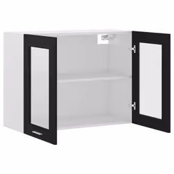 vidaXL Hanging Glass Cabinet Black Engineered Wood Furniture Storage Shelf - Additional view 5