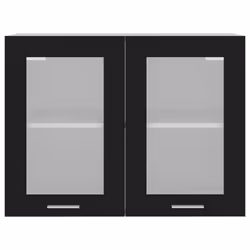 vidaXL Hanging Glass Cabinet Black Engineered Wood Furniture Storage Shelf - Additional view 6