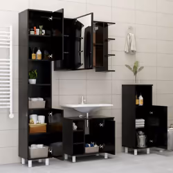 vidaXL Bathroom Cabinet Black Engineered Wood Washroom Cupboard Under Basin - Additional view 9