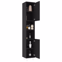 vidaXL Bathroom Cabinet Black Engineered Wood Home Cupboard Rack Storage Unit