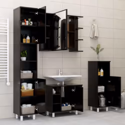 vidaXL Bathroom Cabinet Black Engineered Wood Home Cupboard Rack Storage Unit - Additional view 9