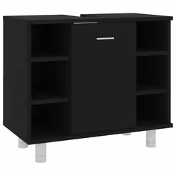 vidaXL Bathroom Cabinet Black Engineered Wood Home Cupboard Rack Storage Unit