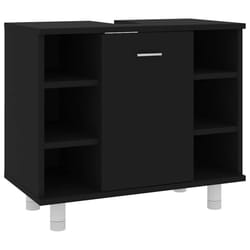 vidaXL Bathroom Cabinet Black Engineered Wood Home Cupboard Rack Storage Unit