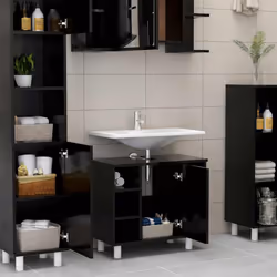 vidaXL Bathroom Cabinet Black Engineered Wood Home Cupboard Rack Storage Unit
