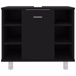 vidaXL Bathroom Cabinet Black Engineered Wood Home Cupboard Rack Storage Unit - Additional view 4