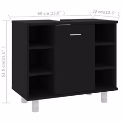 vidaXL Bathroom Cabinet Black Engineered Wood Home Cupboard Rack Storage Unit - Additional view 7