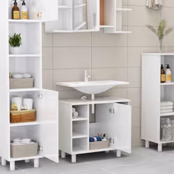 vidaXL Bathroom Cabinet High Gloss White Engineered Wood Home Storage Cupboard - Additional view 2