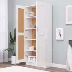 vidaXL Book Cabinet High Gloss White Engineered Wood Bookshelf Storage Rack - Additional view 3