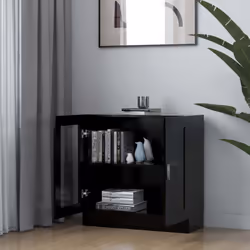 vidaXL Vitrine Cabinet Black Engineered Wood Book Storage Bookcase Sideboard - Additional view 10