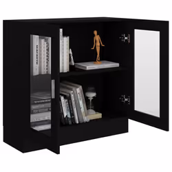vidaXL Vitrine Cabinet Black Engineered Wood Book Storage Bookcase Sideboard - Additional view 2