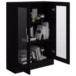vidaXL Vitrine Cabinet Black Engineered Wood Book Storage Bookcase Sideboard