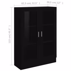 vidaXL Vitrine Cabinet Black Engineered Wood Book Storage Bookcase Sideboard - Additional view 6