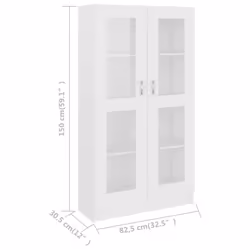 vidaXL Vitrine Cabinet White Engineered Wood Bookcase Storage Unit Furniture - Additional view 4