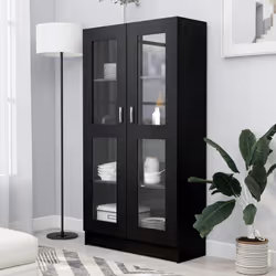 vidaXL Vitrine Cabinet Black Engineered Wood Bookcase Storage Unit Furniture