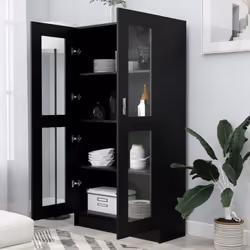 vidaXL Vitrine Cabinet Black Engineered Wood Bookcase Storage Unit Furniture