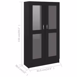vidaXL Vitrine Cabinet Black Engineered Wood Bookcase Storage Unit Furniture - Additional view 4