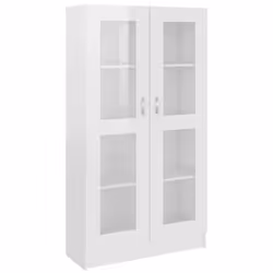 vidaXL Vitrine Cabinet High Gloss White Engineered Wood Bookcase Storage Unit - Additional view 2