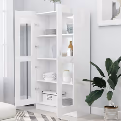 vidaXL Vitrine Cabinet High Gloss White Engineered Wood Bookcase Storage Unit - Additional view 3