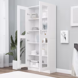 vidaXL Vitrine Cabinet White Engineered Wood Book Storage Bookcase Sideboard