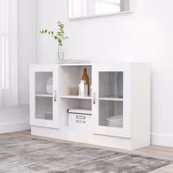 vidaXL Vitrine Cabinet White Engineered Wood Sideboard Storage Side Cupboard