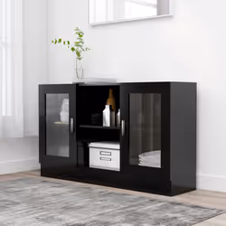 vidaXL Vitrine Cabinet Black Engineered Wood Sideboard Storage Side Cupboard
