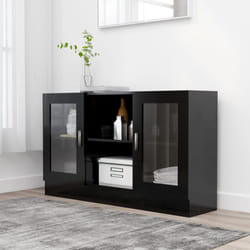 vidaXL Vitrine Cabinet Black Engineered Wood Sideboard Storage Side Cupboard