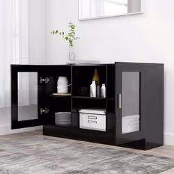 vidaXL Vitrine Cabinet Black Engineered Wood Sideboard Storage Side Cupboard