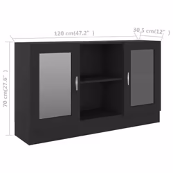 vidaXL Vitrine Cabinet Black Engineered Wood Sideboard Storage Side Cupboard - Additional view 8