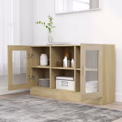 vidaXL Vitrine Cabinet Sonoma Oak Engineered Wood Sideboard Storage Cupboard