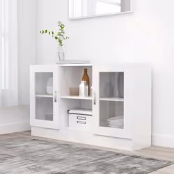 vidaXL Vitrine Cabinet High Gloss White Engineered Wood Storage Side Cupboard