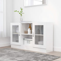 vidaXL Vitrine Cabinet High Gloss White Engineered Wood Storage Side Cupboard